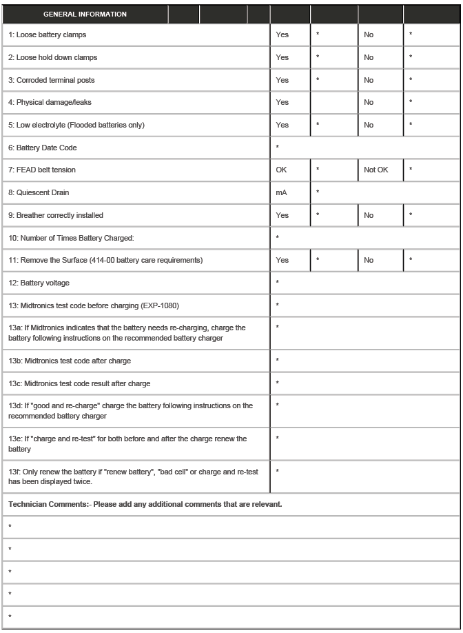 Battery Report Form - In Service Batteries Only